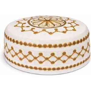 Premium White & Gold Embroidered Prayer Cap
