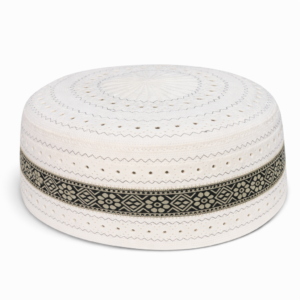 Traditional Patterned White Prayer Cap