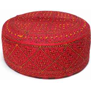 Handmade Red Embroidered Sindhi Prayer Cap