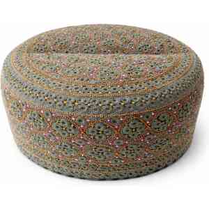 Handmade Sindhi Grey Embroidered Round Prayer Cap