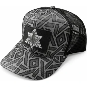 Geometric Pattern Trucker Cap with Star Patch – Breathable Mesh Baseball Cap