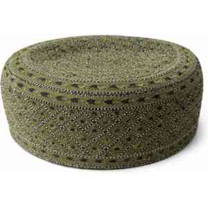 Handmade Sindhi Olive Green Embroidered Round Prayer Cap