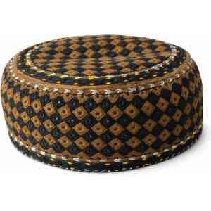 Handmade Sindhi Brown Black Pattern Embroidered Prayer Cap