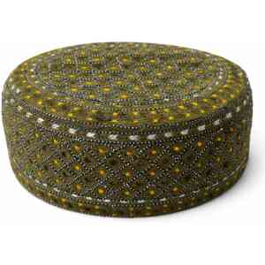 Handmade Sindhi Olive Yellow Embroidered Round Prayer Cap