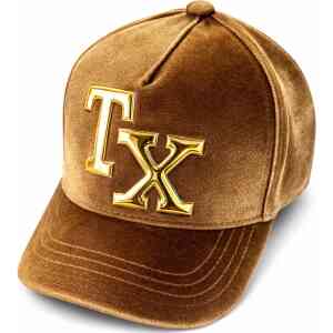 Golden Brown Velvet TX Logo Cap with Gold Embroidery