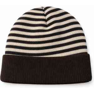Dark Brown White Striped Knit Beanie Cap