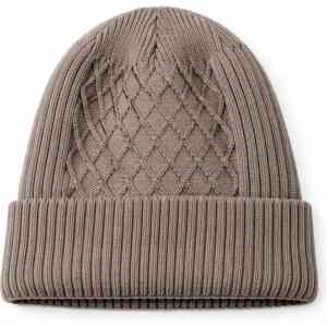 Beige Diamond Pattern Knit Beanie Cap