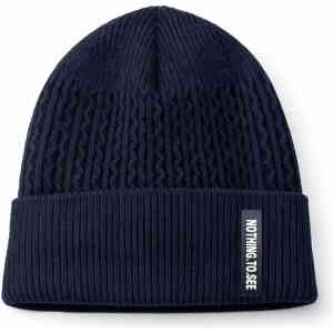 Navy Textured Knit Beanie with Patch