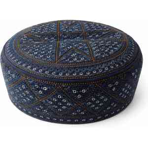 Handmade Sindhi Navy Blue Embroidered Round Prayer Cap