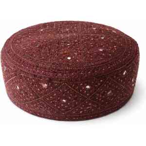 Handmade Sindhi Maroon Embroidered Round Prayer Cap