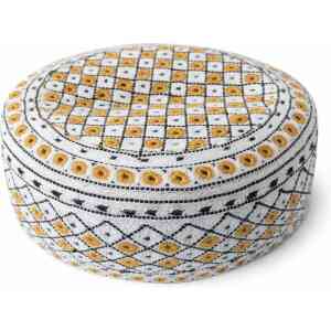 Handmade Sindhi White Gold Embroidered Round Prayer Cap