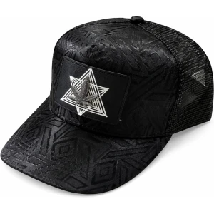 Geometric Pattern Trucker Cap with Star Patch – Breathable Mesh Baseball Cap