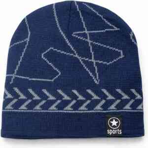 Blue Sports Pattern Knit Beanie Cap