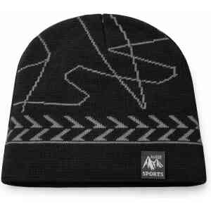 Black Sports Pattern Knit Beanie Cap