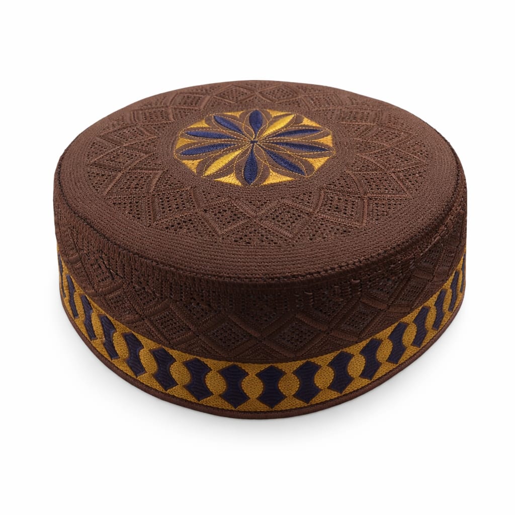 Bangladesh Al-Farooq Brown Floral Embroidered Islamic Kufi Cap