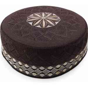 Dark Brown Geometric Embroidered Kufi Cap