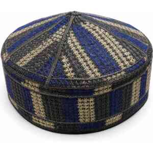 Blue and Grey Patterned Islamic Kufi Cap