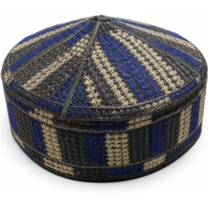 Blue and Grey Patterned Islamic Kufi Cap