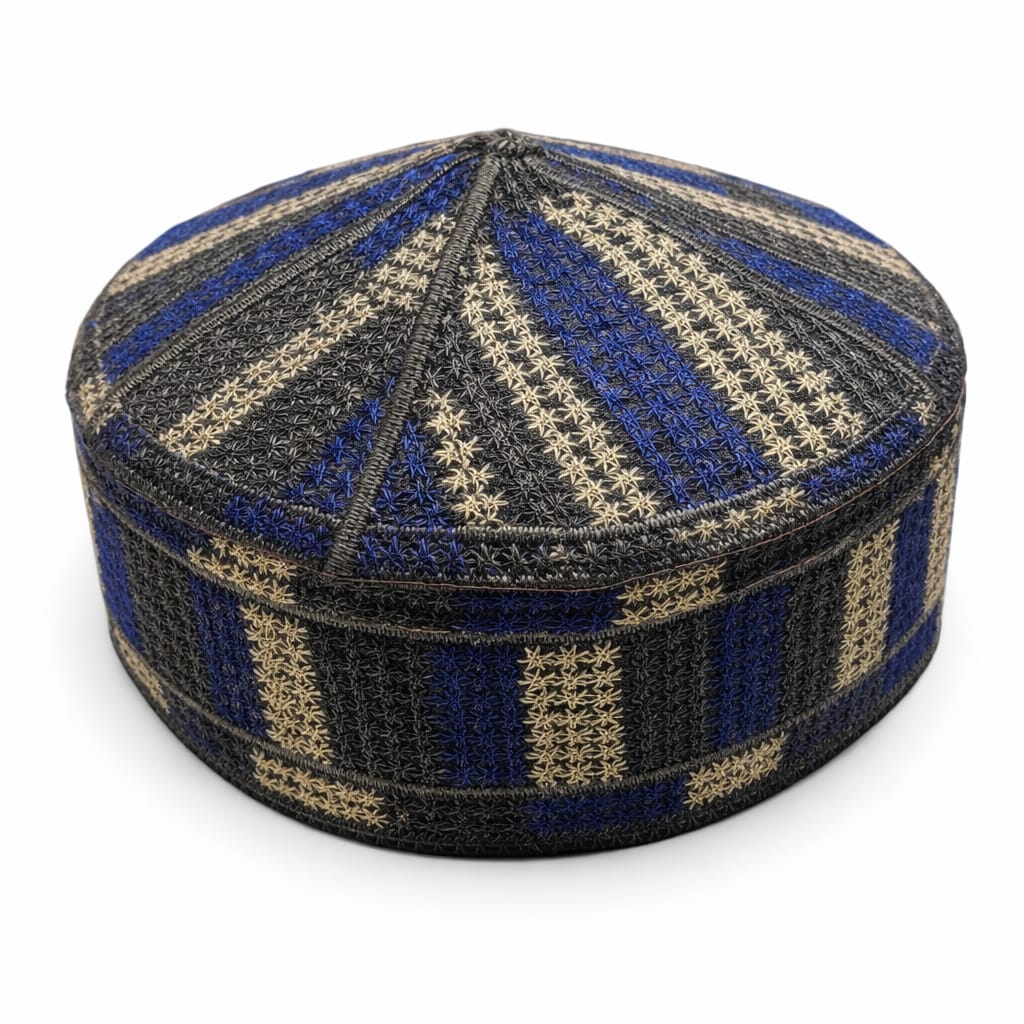 Blue and Grey Patterned Islamic Kufi Cap