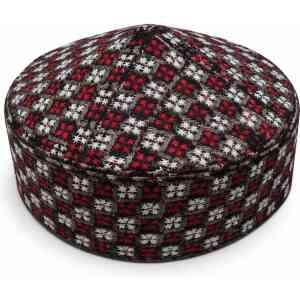 Red Black Patterned Islamic Kufi Cap