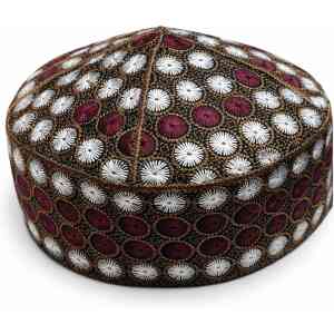 Brown Floral Pattern Islamic Kufi Cap