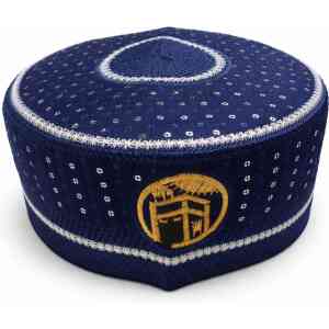 Royal Blue Kaaba Embroidered Kufi Cap