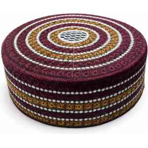 Maroon Circular Pattern Islamic Kufi Cap