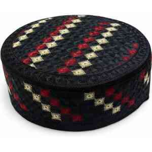 Black Floral Embroidered Islamic Kufi Cap