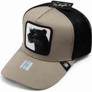 Beige Panther Patch Trucker Cap