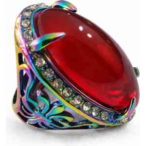 Luxury Rainbow Finish Red Stone Statement Ring for Men
