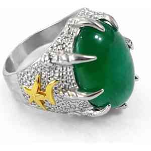 Luxury Emerald Green Oval Stone Ring for Men – Premium Silver Statement Ring