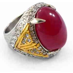 Premium Ruby Red Oval Stone Ring for Men – Silver Gold Finish Statement Ring