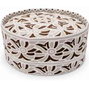 White Brown Embroidered Muslim Prayer Cap (Maskati topi Original