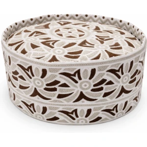 White Brown Embroidered Muslim Prayer Cap (Maskati topi Original