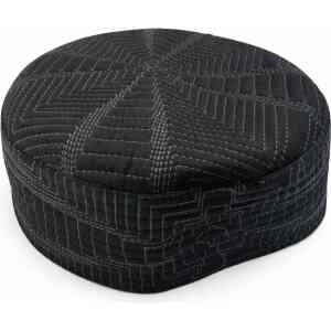Muslim Prayer Cap Black – Geometric Embroidered Islamic (Al Jannat)