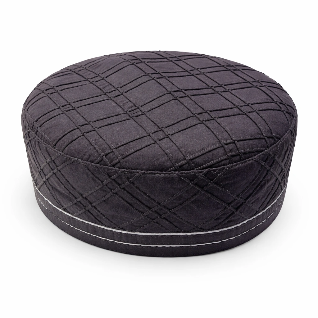 Black Grid Muslim Prayer Cap – Islamic Kufi Hat