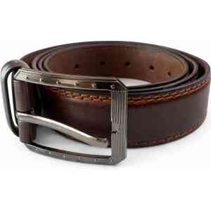 Classic Brown Stitched Leather Belt for Men – Premium Designer Buckle Belt
