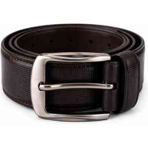 Premium Textured Dark Brown Leather Belt for Men – Classic Metal Buckle Formal Belt