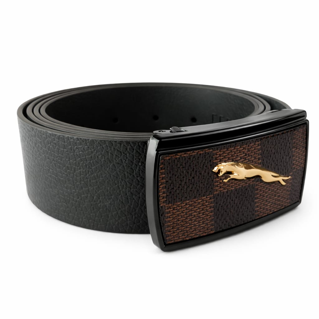 Black China Leather Belt with Horse Buckle Design