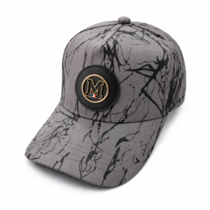 Men’s Grey Marble Print M Logo Baseball Cap – Adjustable Premium Casual Hat