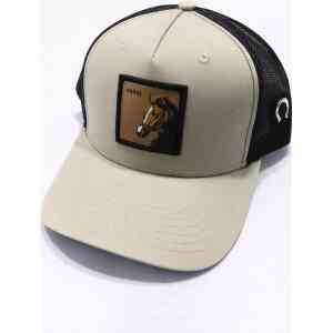 Premium Horse Patch Trucker Cap – Beige Black Breathable Mesh