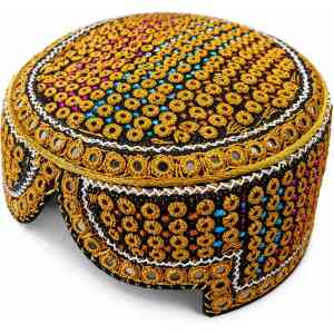 Premium Handmade Sindhi Cap – Mustard Multicolor Embroidered Topi