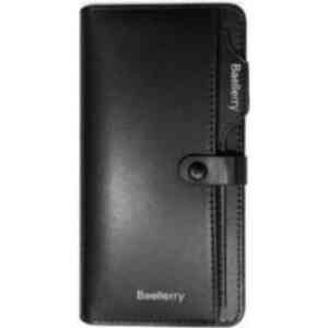 Baellerry Premium Black Long Leather Wallet for Men – Strap Closure Executive Wallet