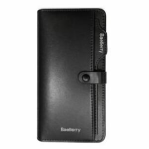 Baellerry Premium Black Long Leather Wallet for Men – Strap Closure Executive Wallet