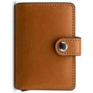 Compact Tan Leather Card Wallet – Button Closure Mini Wallet
