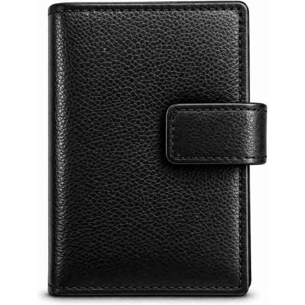 Premium Black Leather Wallet – Button Strap Card Holder for Men