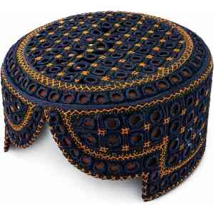 Traditional Handmade Sindhi Cap – Navy Blue Gold Embroidered Topi