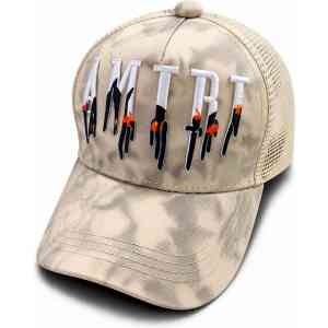 Premium AMIRI Style Embroidered Drip Trucker Cap – Beige Sand