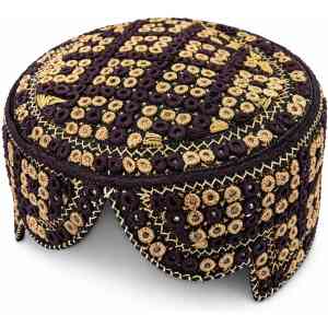Premium Handmade Sindhi Cap – Brown & Gold Traditional Embroidered Topi