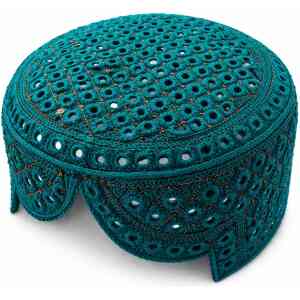 Premium Handmade Sindhi Cap – Traditional Teal Blue Embroidered Topi for Men